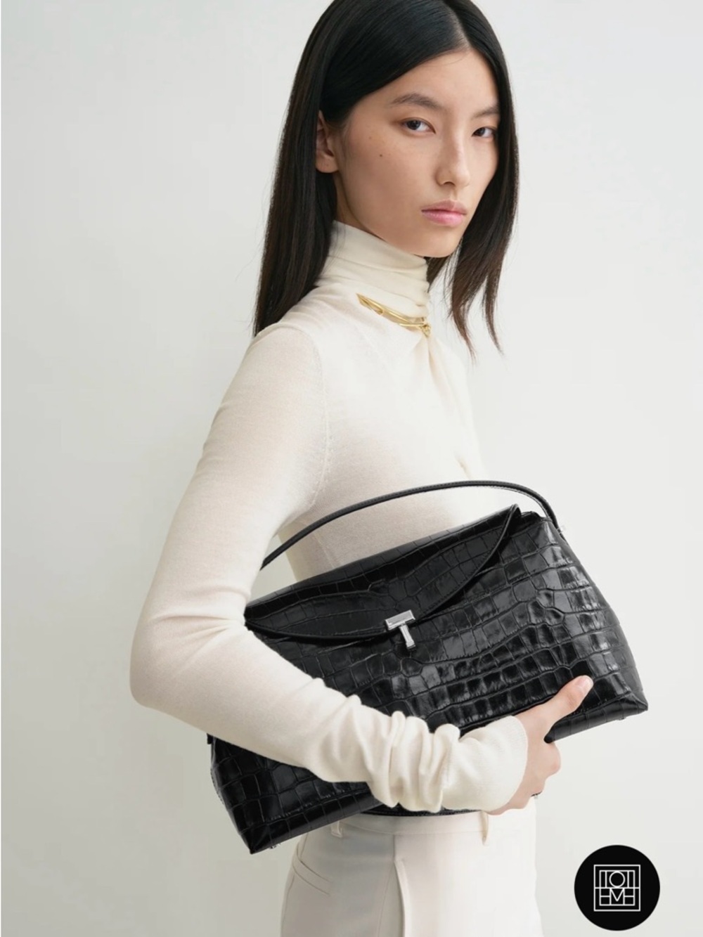 BRAND NEW! BLACK AND SILVER TOTEME T-lock croco-embossed top handle - Picture 14 of 16